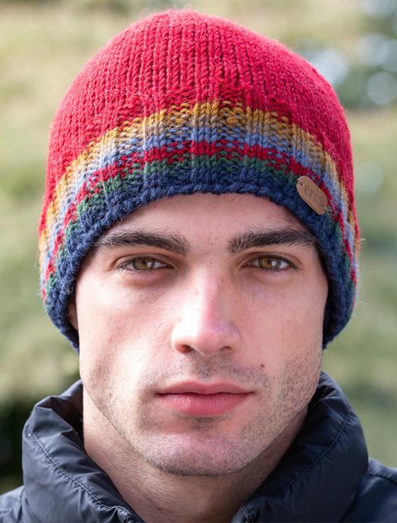Aran Cashmere Men's Wool Ribbed Pull-on Hat - Multi-Stripes