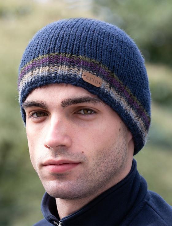 aran cashmere Men's Wool Ribbed Pull-on Hat - Multi-Stripes