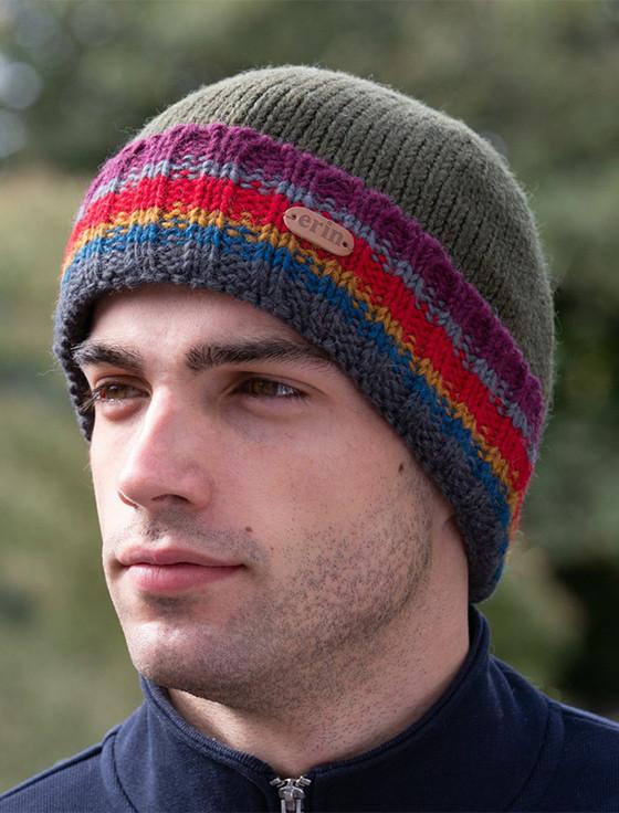 Aran Cashmere Men's Wool Ribbed Pull-on Turn Up Hat