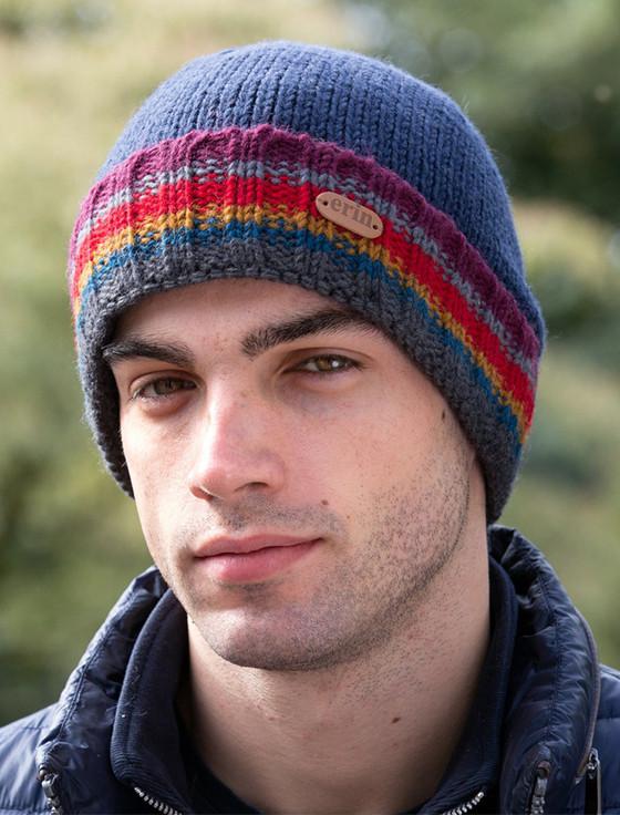 aran cashmere Men's Wool Ribbed Pull-on Turn Up Hat