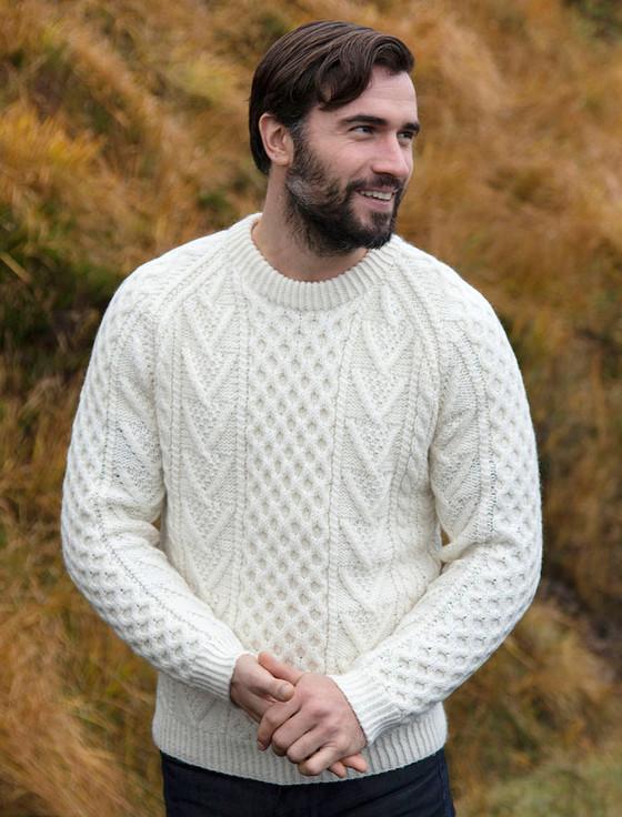 Aran Cashmere Mens Hand-knit Chevron Stitch Sweater