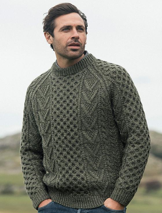 Aran Cashmere Mens Hand-knit Chevron Stitch Sweater