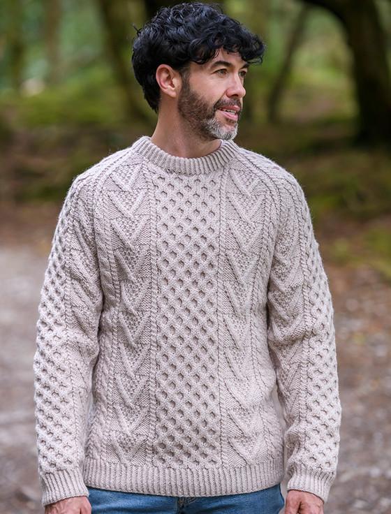 Aran Cashmere Mens Hand-knit Chevron Stitch Sweater