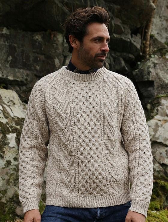 Aran Cashmere Mens Hand-knit Chevron Stitch Sweater‎‎