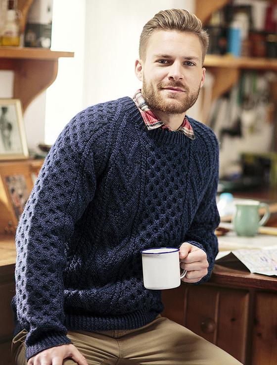 aran cashmere Mens Hand-knit Chevron Stitch Sweater‎‎‎