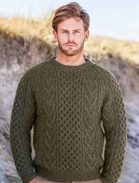Aran Cashmere Mens Hand-knit Chevron Stitch Sweater‎