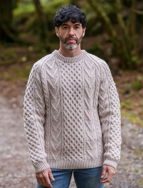 aran cashmere Mens Hand-knit Chevron Stitch Sweater