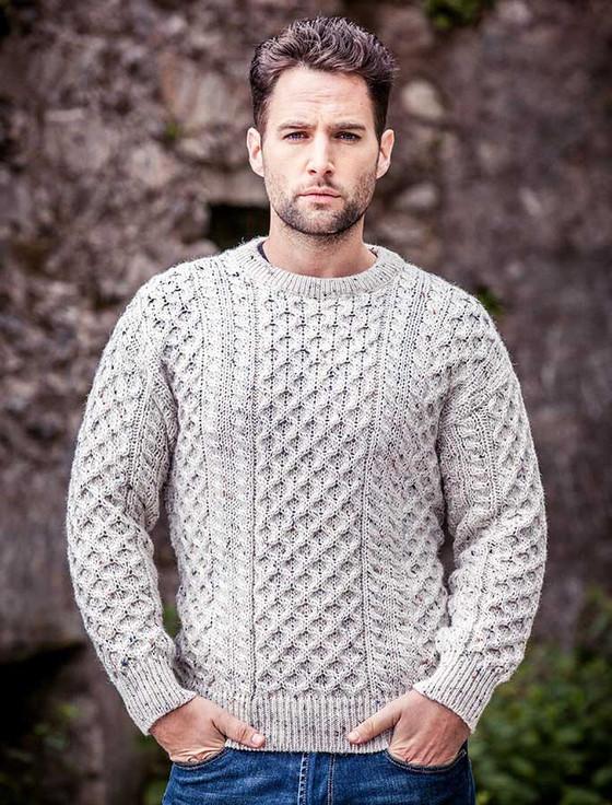 Aran Cashmere Mens Heavyweight Traditional Aran Wool Sweater‎