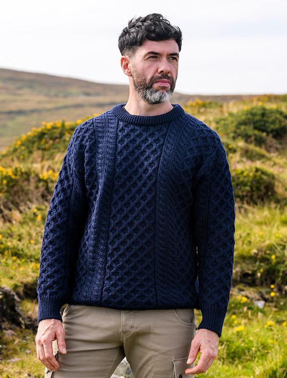 Aran Cashmere Mens Heavyweight Traditional Aran Wool Sweater