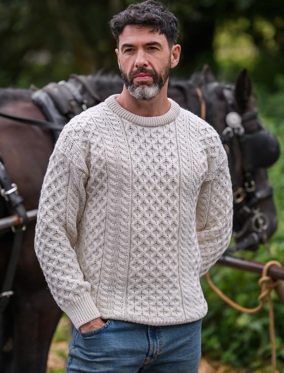 aran cashmere Mens Heavyweight Traditional Aran Wool Sweater