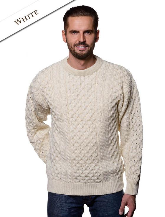 Aran Cashmere Mens Heavyweight Traditional Aran Wool Sweater‎‎‎‎‎‎‎