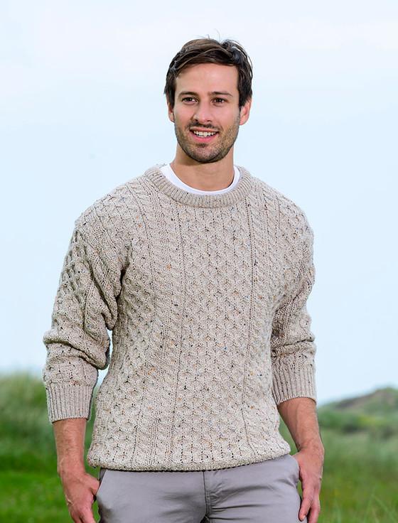Aran Cashmere Mens Heavyweight Traditional Aran Wool Sweater‎‎‎‎‎‎