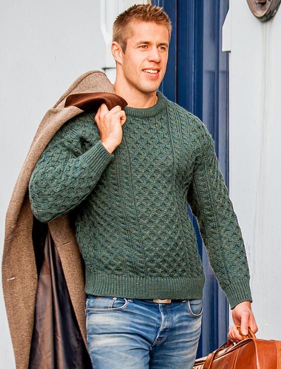 Aran Cashmere Mens Heavyweight Traditional Aran Wool Sweater‎‎‎