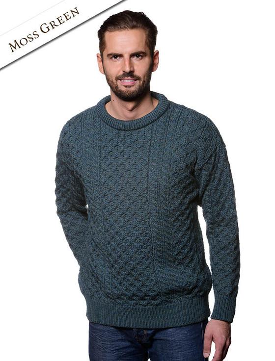 Aran Cashmere Mens Heavyweight Traditional Aran Wool Sweater‎‎‎