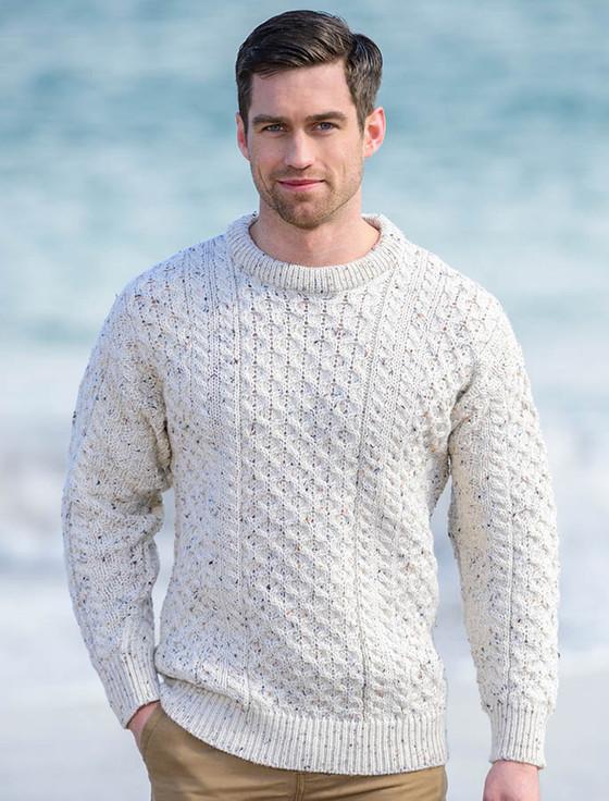 aran cashmere Mens Heavyweight Traditional Aran Wool Sweater‎