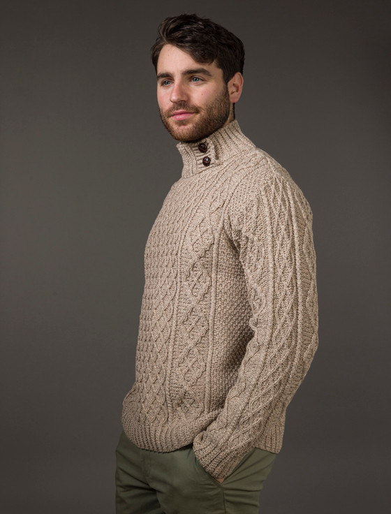 Aran Cashmere ‎‎Mens Merino Ar‎an Button Collar Sweater