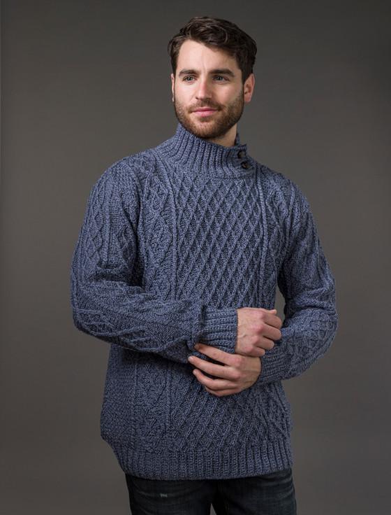 Aran Cashmere ‎‎Mens Merino Ar‎an Button Collar Sweater