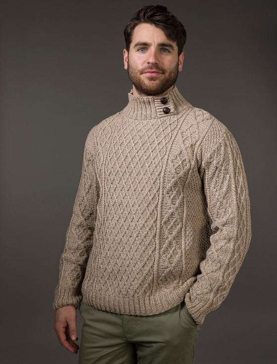 aran cashmere ‎‎Mens Merino Ar‎an Button Collar Sweater