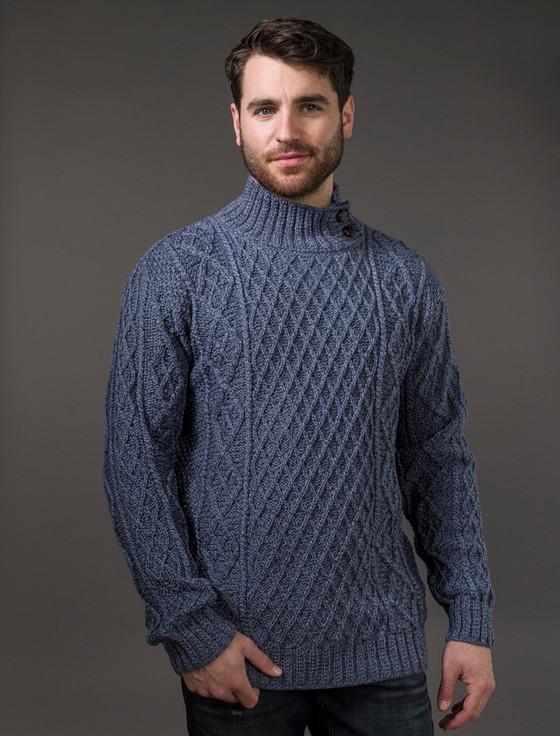Aran Cashmere ‎Mens Merino Ara‎n‎ Button Collar Sweater