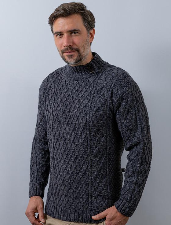 Aran Cashmere ‎Mens Merino Aran‎ Button‎ Collar Sweater