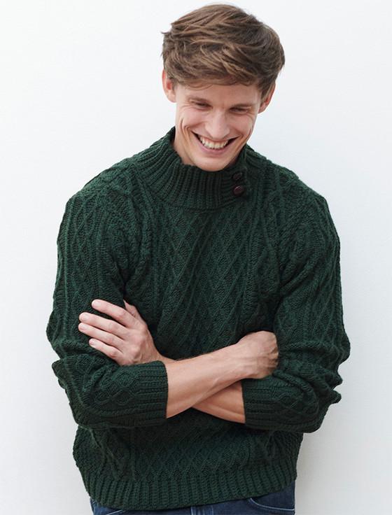 Aran Cashmere ‎Mens Merino Aran‎ Button Collar Sweater