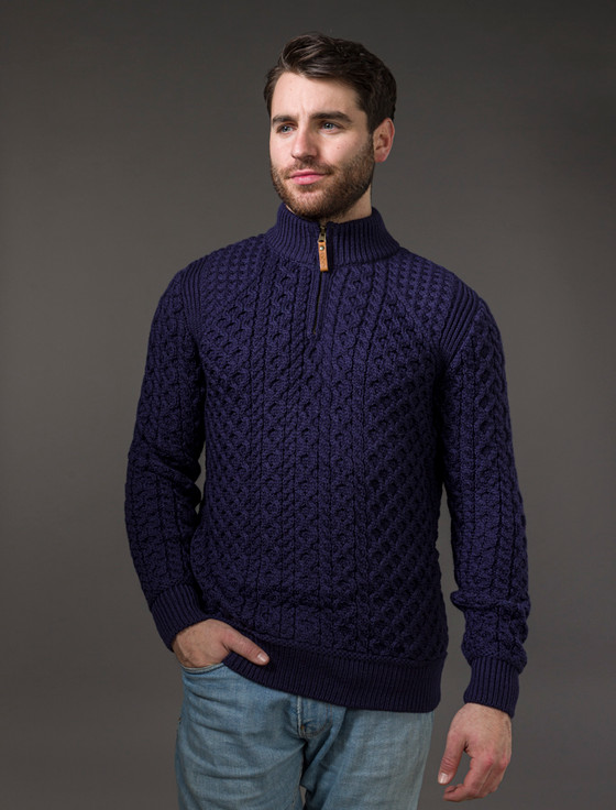 aran cashmere ‎Mens Super S‎o‎ft Half Zip Aran Sweater