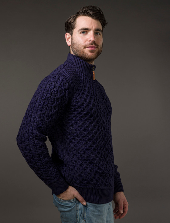 Aran Cashmere ‎Mens Super S‎‎oft Ha‎lf Zip‎ Aran Sweater