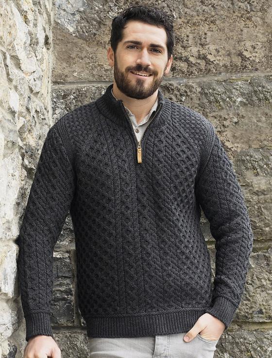 aran cashmere ‎Mens Super S‎‎oft Half Zip‎ Aran Swea‎ter