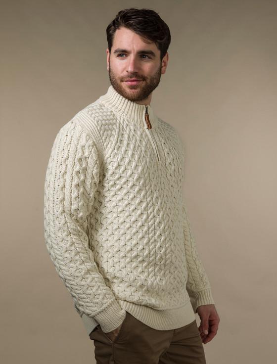 Aran Cashmere Mens Super Soft Half Zip Aran Sweater