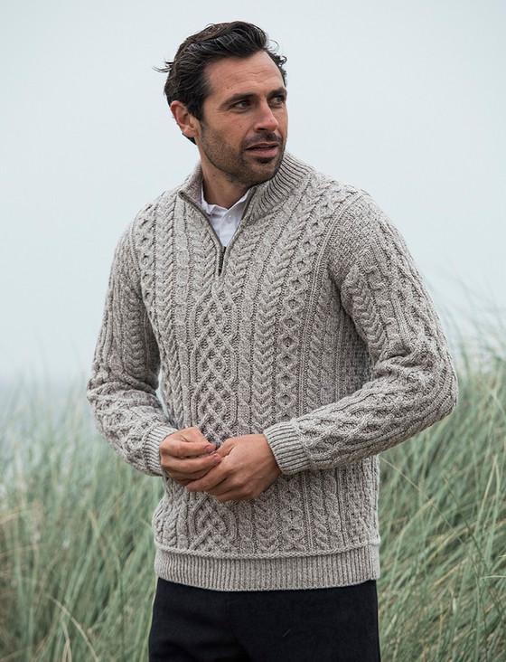 Aran Cashmere ‎Mens Super Soft Half Zip Aran Troye‎r