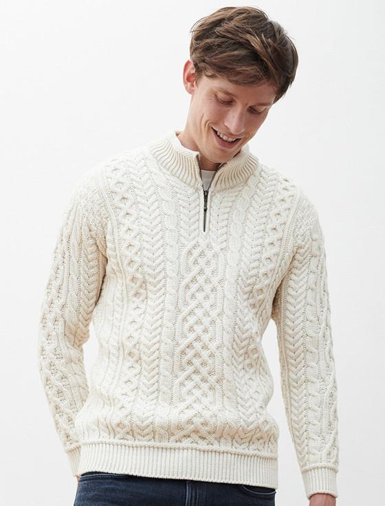 Aran Cashmere ‎Mens Super Soft Half Zip Aran Troye‎r