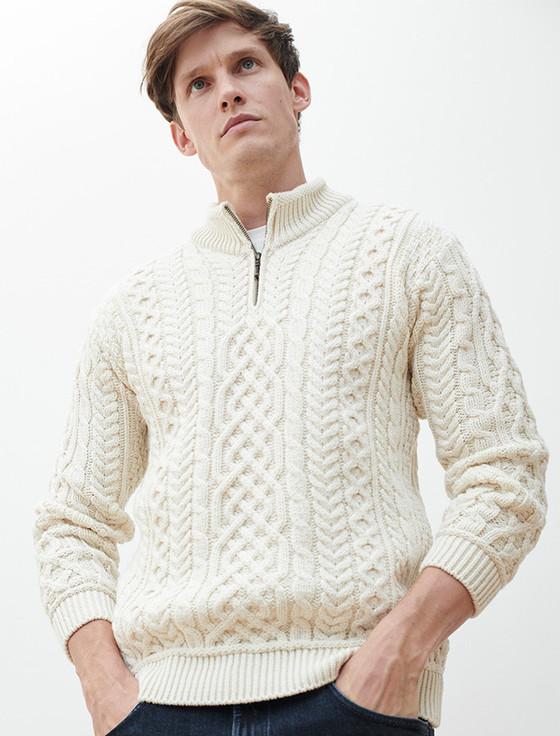 Aran Cashmere ‎Mens Super Soft Half Zip Aran Troye‎r