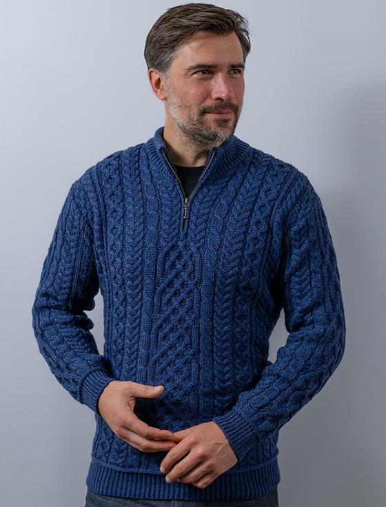 aran cashmere ‎Mens Super Soft Half Zip Aran Troye‎r
