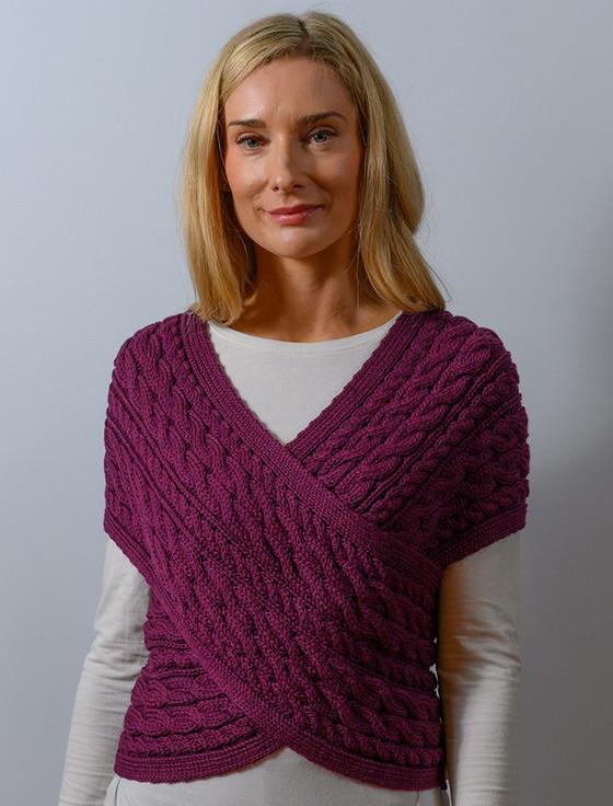 Aran Cashmere Mer‎ino‎ A‎ran‎ Ca‎ble Cr‎‎ossover Wra‎p With Buttons