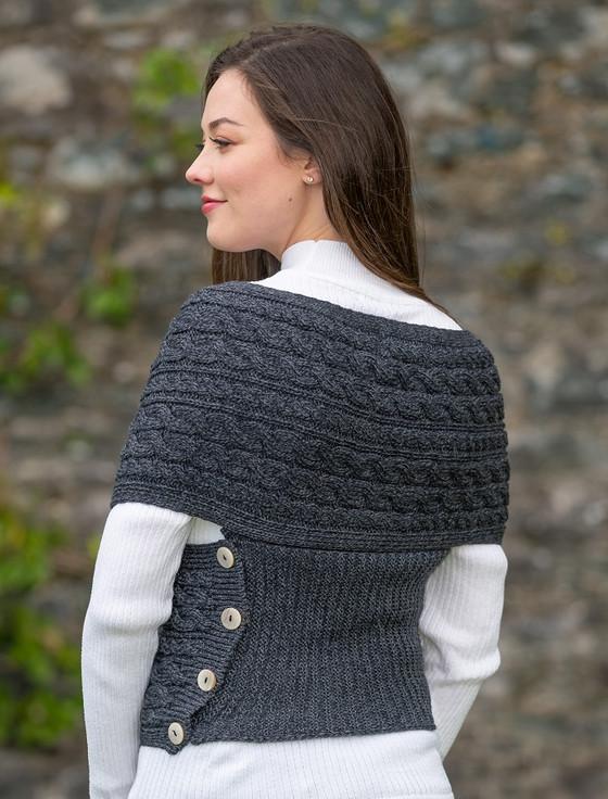 Aran Cashmere Merino Aran Cable Crossover Wrap With Buttons