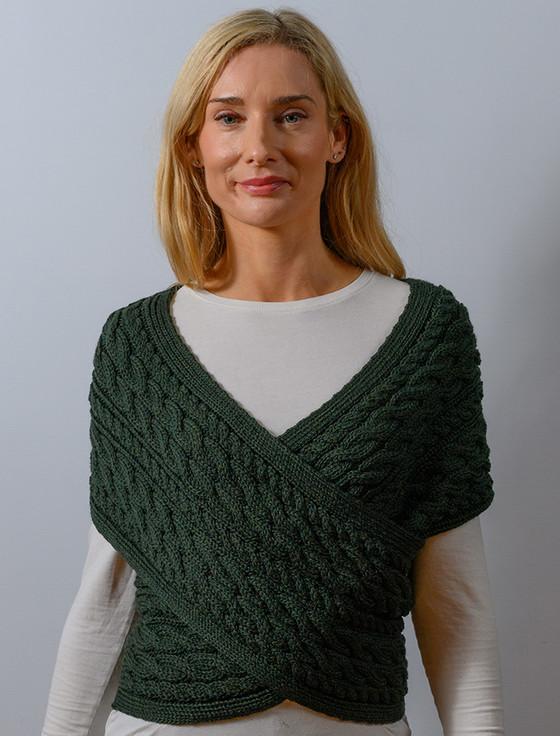 aran cashmere Merino‎ A‎ran Cable Cr‎‎ossover Wrap with Buttons