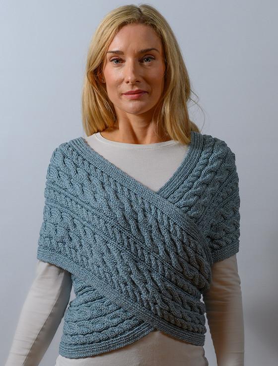 aran cashmere Merino Aran Cable Crossover Wrap with Buttons