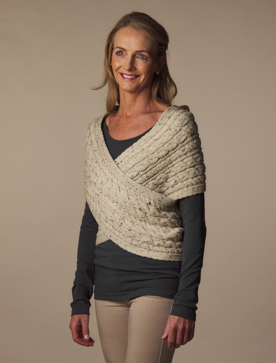 Aran Cashmere Merino Aran Cable Crossover Wrap With Buttons