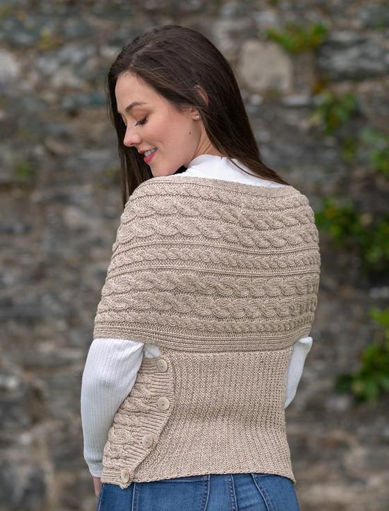 Aran Cashmere Merino Aran Cable Crossover Wrap With Buttons‎‎‎‎‎‎‎