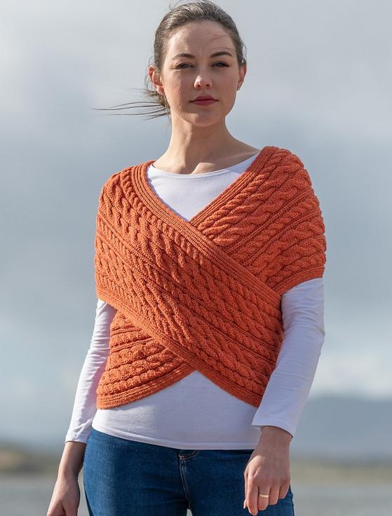 Aran Cashmere Merino Aran Cable Crossover Wrap With Buttons��?? ��??
