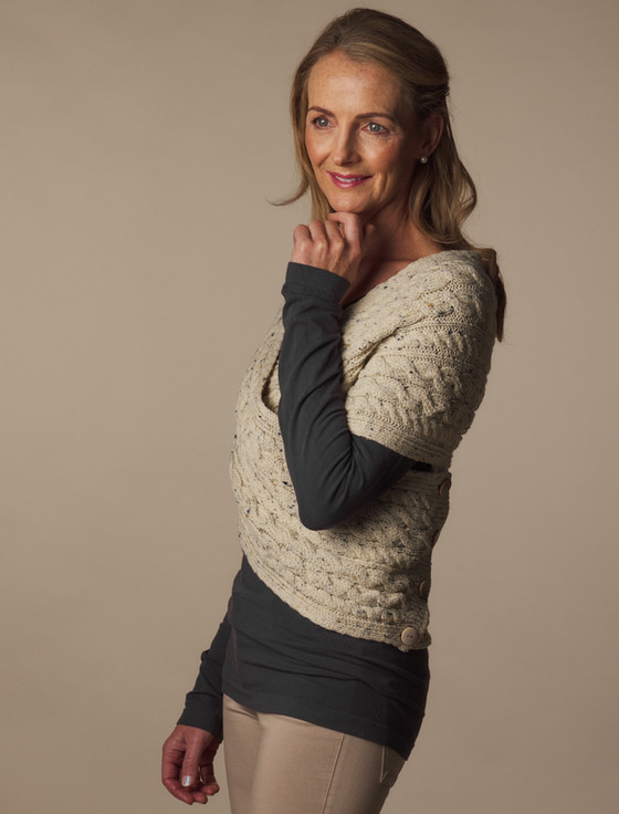 Aran Cashmere Merino Aran‎ Cable Crossover Wrap With Buttons