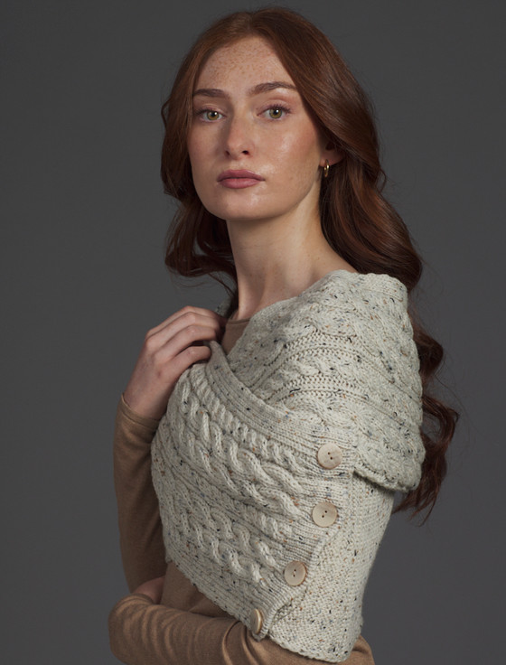 Aran Cashmere Merino Aran‎ Cable Crossover Wrap With Buttons