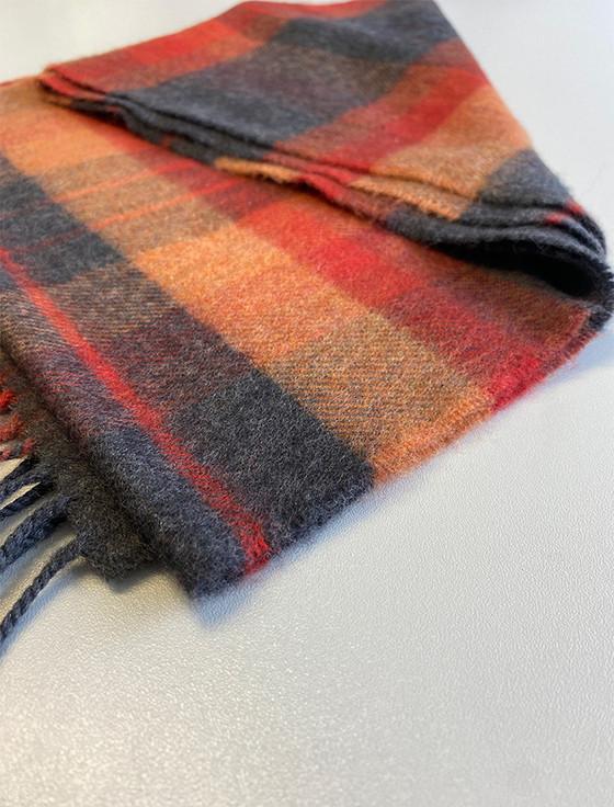 Aran Cashmere Merino Luxury Wool Scarf - Orange Charcoal Plaid