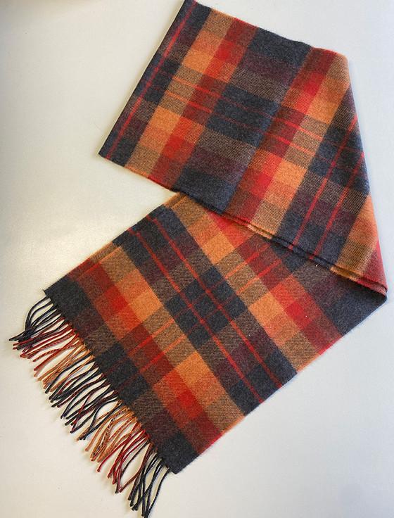 Aran Cashmere Merino Luxury Wool Scarf - Orange Charcoal Plaid
