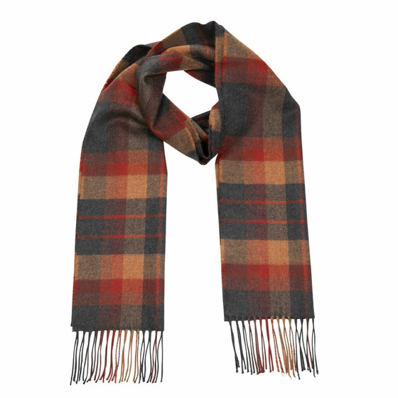 aran cashmere Merino Luxury Wool Scarf - Orange Charcoal Plaid