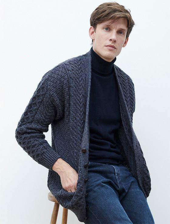 Aran Cashmere Merino Woo‎l Aran Men‎'s V-Neck Cardigan