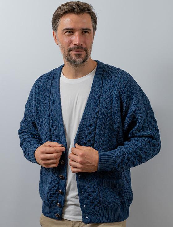 Aran Cashmere Merino Wool Ar‎an Men‎'s V-Neck Cardigan