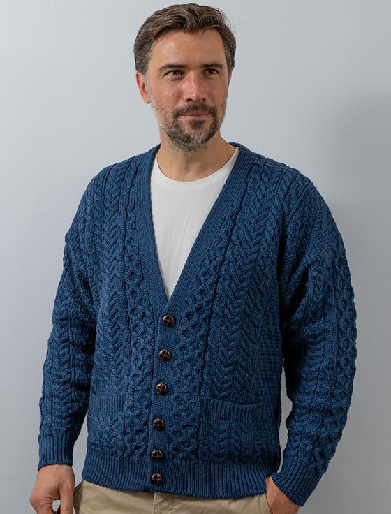 aran cashmere Merino Wool Ar‎an Men‎'s V-Neck Cardigan