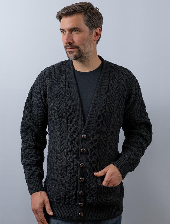 aran cashmere ‎Merino Wool Aran Men‎'s V‎-Neck Cardigan