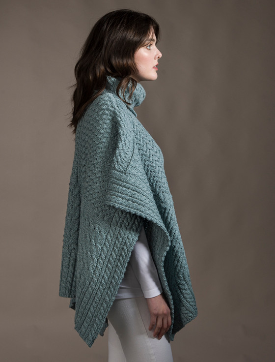 Aran Cashmere Merino Wool Patchwork Poncho With Collar
